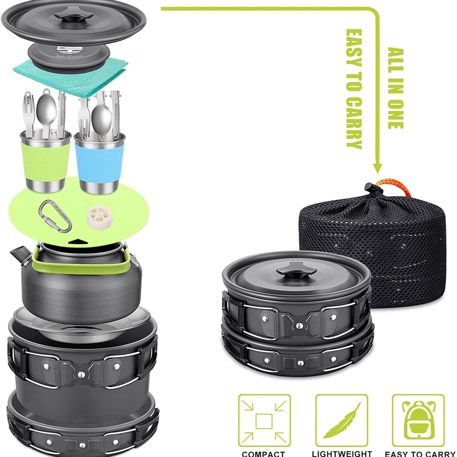 Camping Cooking Set With Kettle - Ensemble de cuisine de camping en