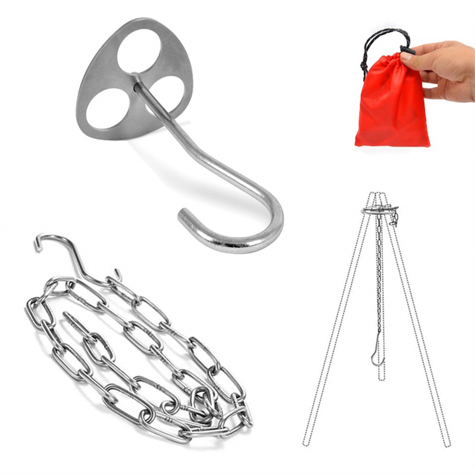 Camping Cooking Pot Tripod - Trépied de Camping en acier inoxydable,
