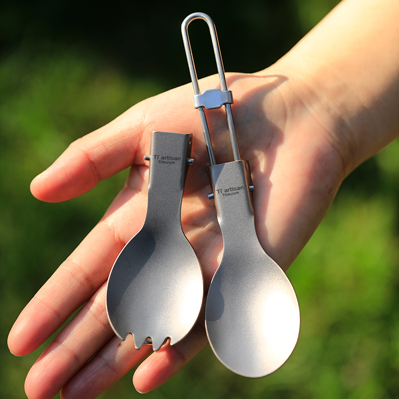 Camping Cooking Mug - Cuillère-fourchette en titane Tiartisan, couverts portables