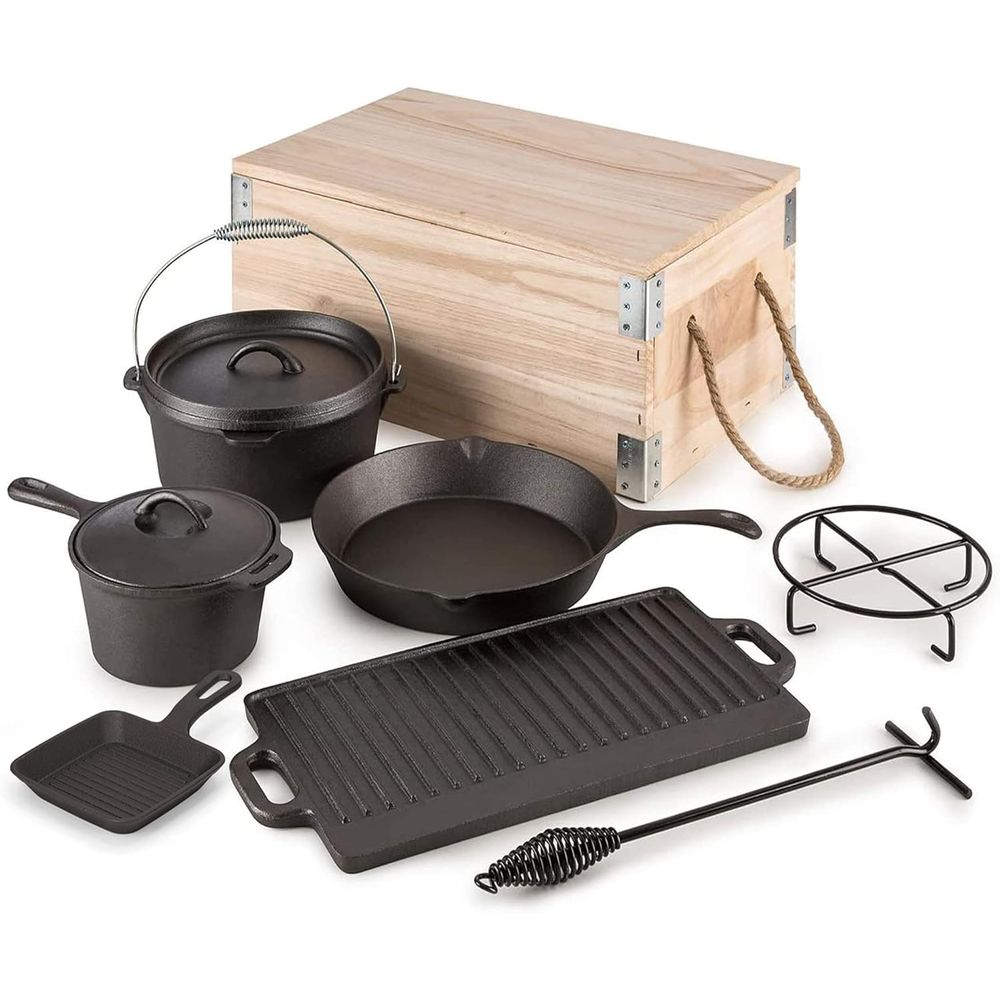 Camp Dutch Oven Cast - Ensemble de cuisson 8 pièces en