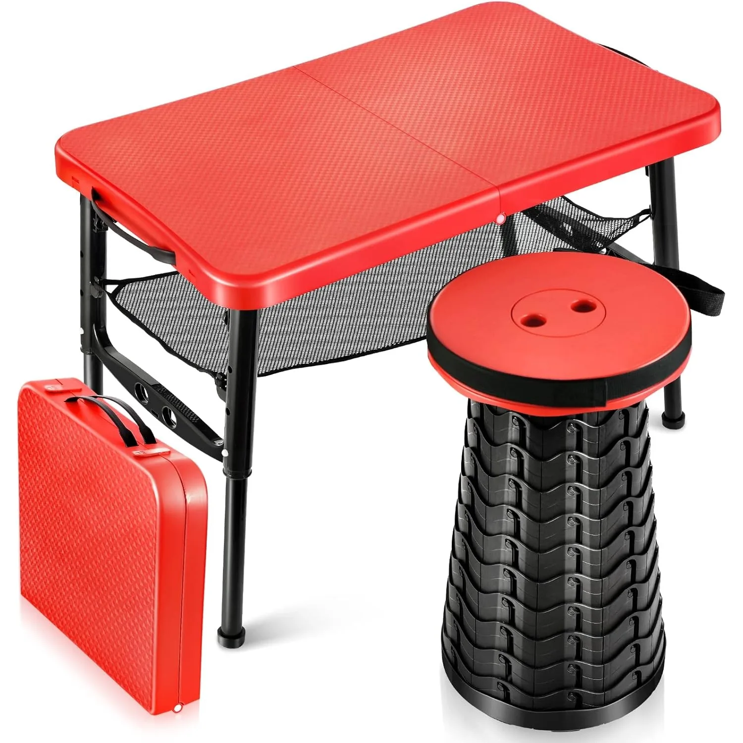 Camping Cooking Table Foldable - Ensemble Table et tabourets pliants rétractables,